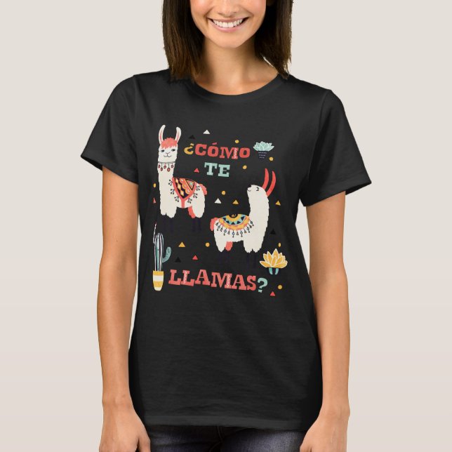 T-shirt Como te Llamas. Funny Humour de mots espagnols. (Devant)