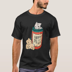 T-shirt Comprimés Heureux Chat Adorable Chat Mignon