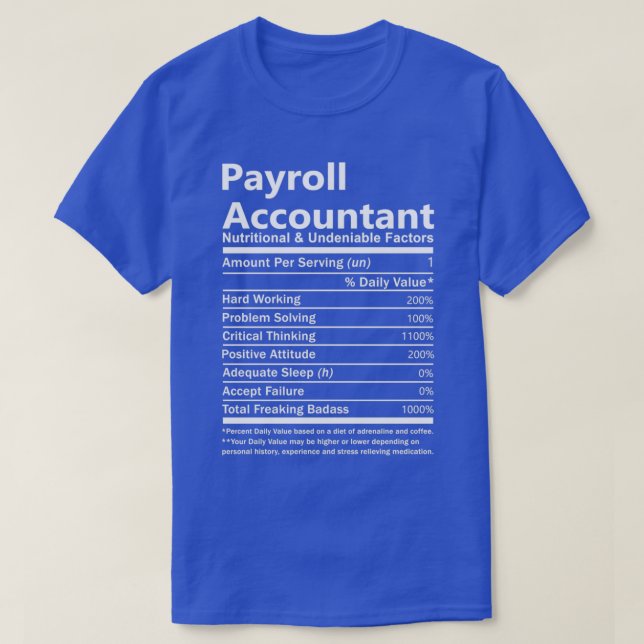 T-shirt Comptable sur la paie Fait nutritionnel et indénia (Design devant)