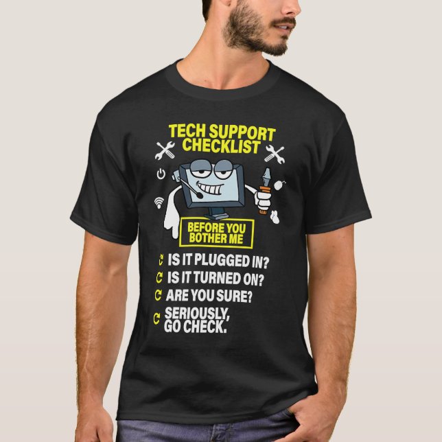 T-shirt Computer Checklist Tech Support IT Computer (Devant)
