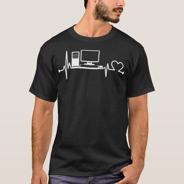 T-shirt Computer Heartbeat Funny IT Tech Support Nerds Gee (Devant)