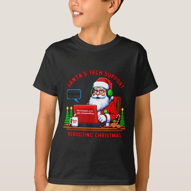 T-shirt Computer Meme Funny Santa's Tech Suprt Rebooting C (Devant)