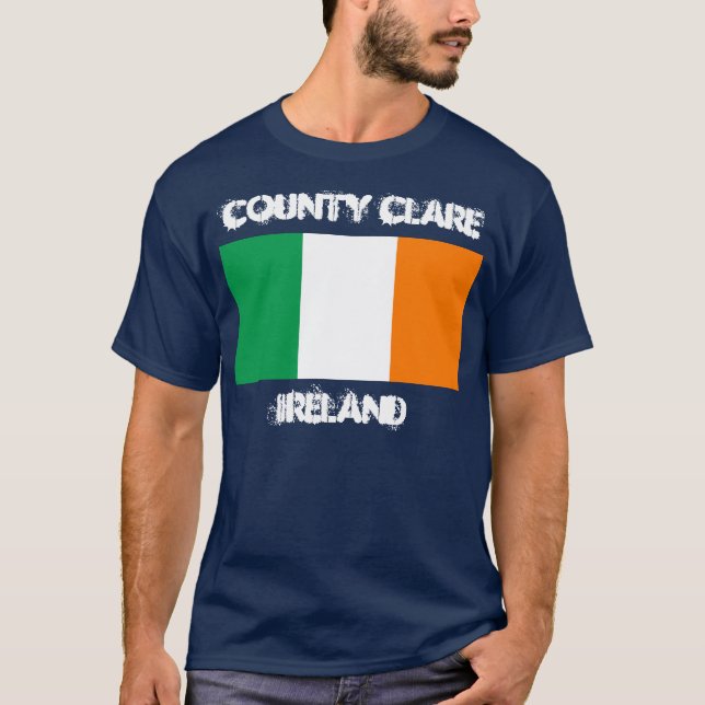 T-shirt Comté Clare, Irlande avec le drapeau irlandais (Devant)