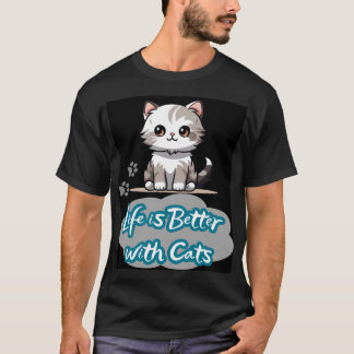 T-shirt Conception adorable de chats - La vie est meilleur