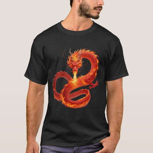 T-shirt Conception artistique de fantasy de dragon de feu, (Devant)