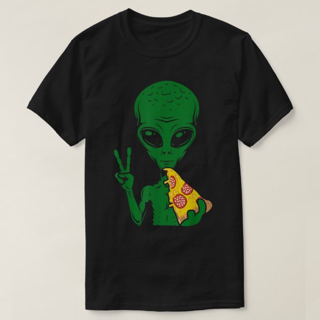 T-shirt Conception d'Alien Drôle Mangeant une Pizza (Design devant)