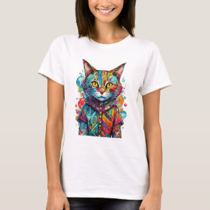 T-shirt Conception d'art abstrait de chat mignon et coloré