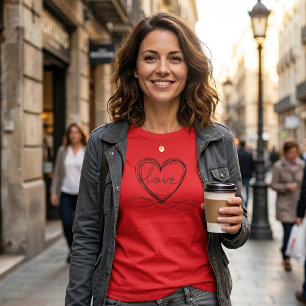 T-shirt Conception d'art en ligne continue de cœur avec am
