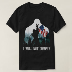 T-shirt Conception de Bigfoot tenant le drapeau américain
