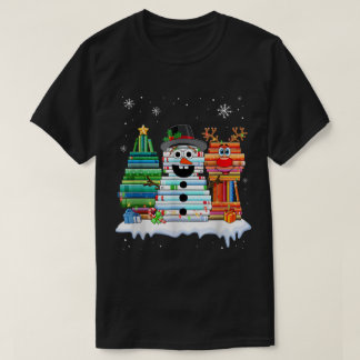 T-shirt Conception de bonhomme de neige amateur de livres 