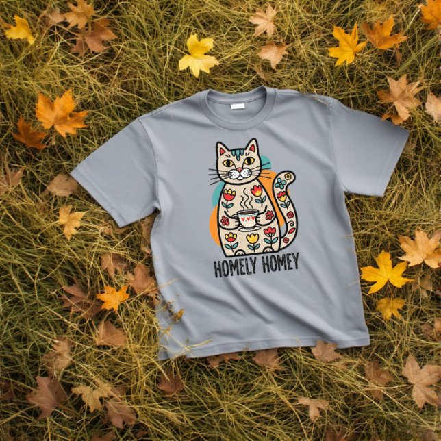 T-shirt Conception de chat heureux et accueillant (Homely homey happy cat t-shirt design in grey colour version)