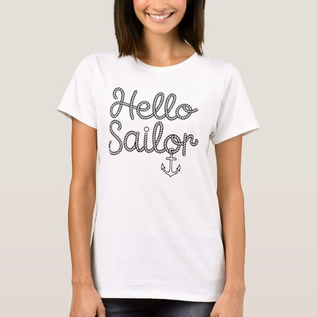 T-shirt Conception de corde d'ancre de marin bonjour (Devant)