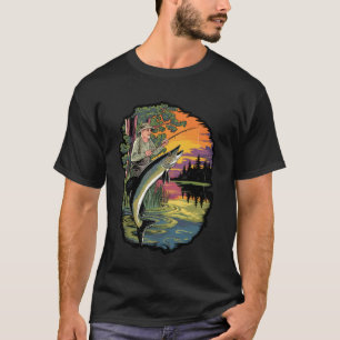 T-shirt Conception de coucher de soleil rétro de poisson m