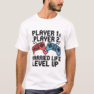 T-shirt Conception de couple de jeu Pixel Level Up