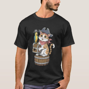 T-shirt Conception de crâne de chat pirate avec os croisés