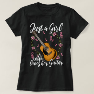 T-shirt Conception de fille à la guitare florale mignonne