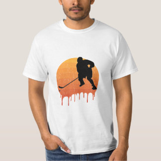 T-shirt Conception de Hockey Rétro au Coucher du Soleil