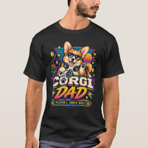 T-shirt Conception de joueur Corgi Papa 1 Design Rétro Gam