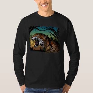 T-shirt Conception de jungle de jaguar grognant – Teal de 
