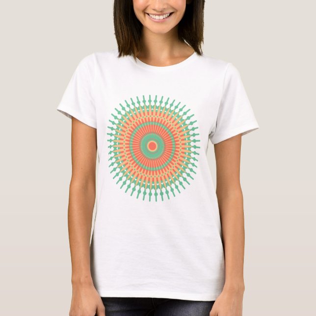 T-shirt Conception de mandala vert, orange indien (Devant)
