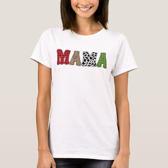 T-shirt Conception de motif à carreaux de Mama Noël (Devant)