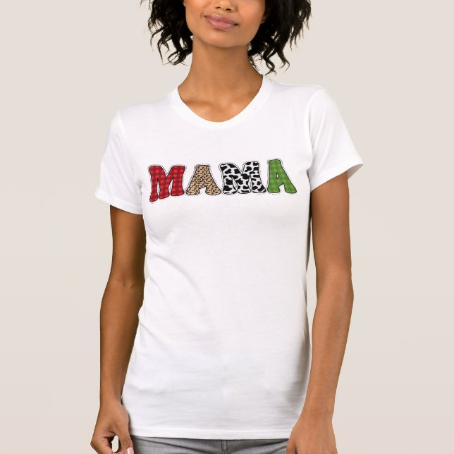 T-shirt Conception de motif à carreaux de Mama Noël (Devant)
