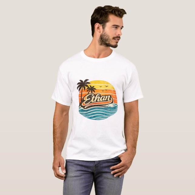 T-shirt Conception de nom Sunset Ethan Retro (Devant entier)