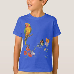 T-shirt conception de perroquet et papillons à l'aquarelle