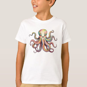 T-shirt Conception de pieuvre aquarelle arc-en-ciel lumine