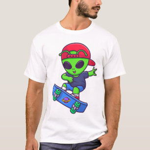 T-shirt Conception de streetwear alien drôle de skateboard
