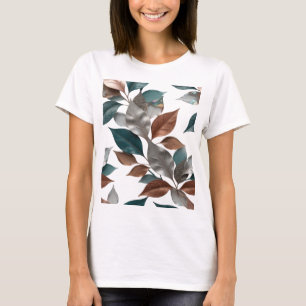 T-shirt Conception de texte à motif de feuilles 3D argenté