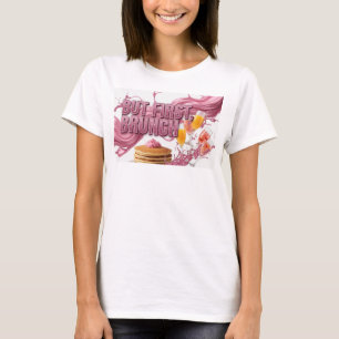 T-shirt Conception de texte rose élégant MAIS D'ABORD BRUN