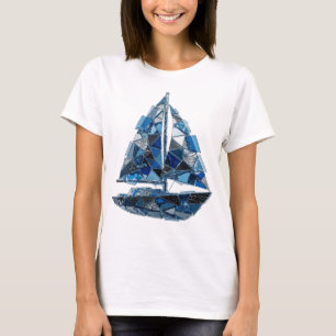T-shirt Conception de texte voilier en verre bleu argent t