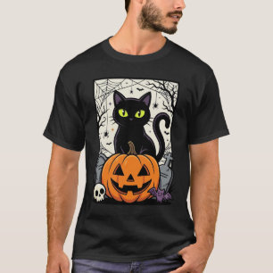 T-shirt Conception de vecteur de citrouille de chat noir H