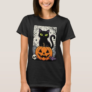 T-shirt Conception de vecteur de citrouille de chat noir H