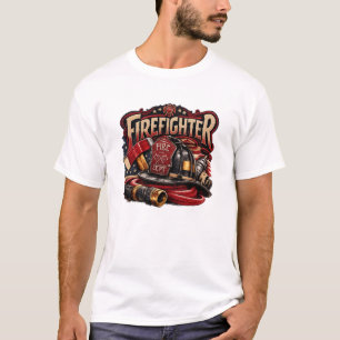 T-shirt Conception d'emblème rétro de pompier vintage