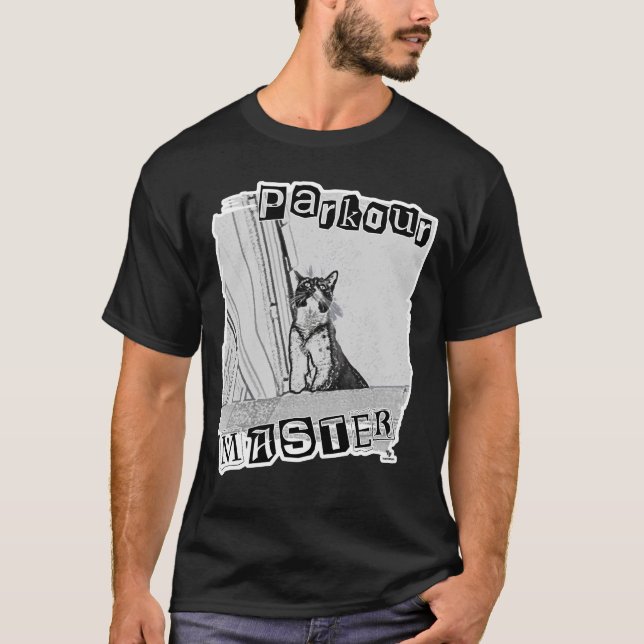 T-shirt Conception drôle de chat punk maître de parkour (Devant)