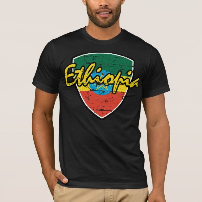 T-shirt Conception éthiopienne de bouclier de drapeau (Devant)