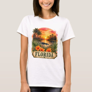 T-shirt Conception florale PNG d'alligator aquarelle de Fl
