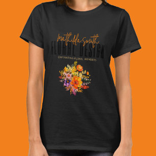 T-shirt Conception Florale Sophistiquée Fleurs Noir Orange