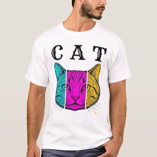 T-shirt Conception Graphique de Bloc de Couleur de Chat Gr