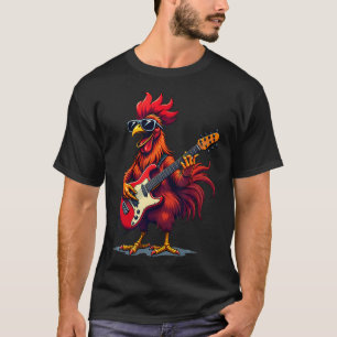 T-shirt Conception Graphique Drôle Coq Groupe Rock Guitare