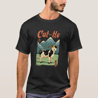 T-shirt Conception Hybride de Chat et de Vache Drôle