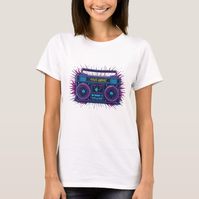 T-shirt Conception rétroonde de la boombox néon (Devant)