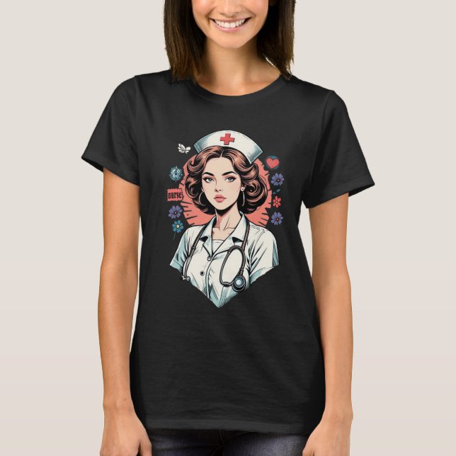 T-shirt conception uniforme de l'infirmière rétro (Devant)