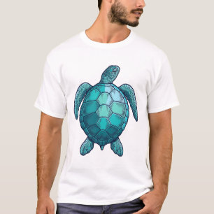 T-shirt Conception vectorielle de tortue marine bleue grav