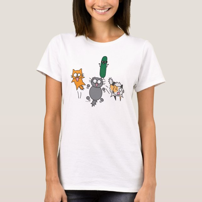 T-shirt Concombre effrayant les chats - chat contre le (Devant)