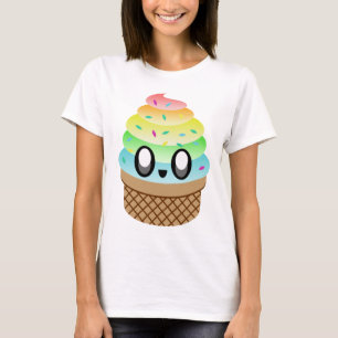 T-shirt Cône d'arc-en-ciel de crème glacée de Kawaii