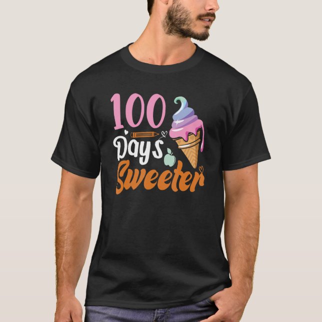 T-shirt Cone De Crème De Glace 100 Jours D'Enseignants Fil (Devant)