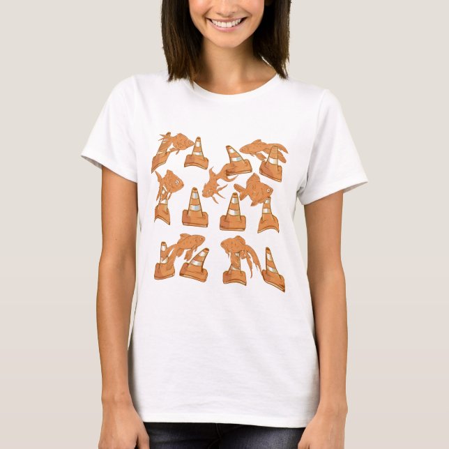 T-shirt Cônes de la route et poisson rouge orange (Devant)